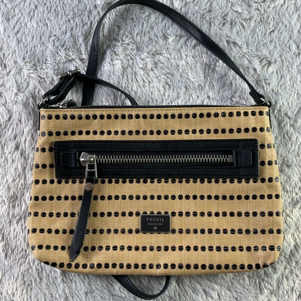 Fossil Black and Tan Patterned Crossbody Bag